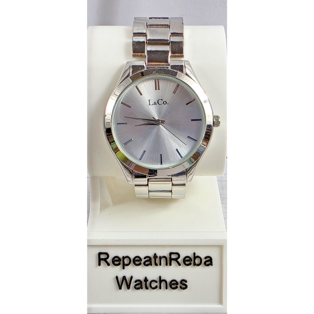L&Co., Men's Watch, Polished Band, Second Hand, Silver Dial, Battery Operated